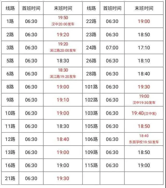 汉中公交，调整发车时间提醒！